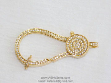 Large Lobster Clasp Micro Pave CZ Gold Double Sided Claw Connector 50 mm Cubic Zirconia for DIY Beaded/Leather/Boho Statement Necklace